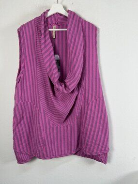 Cynthia Rowley Sz 1 Purple Striped Cowl Neck Sleeveless Top Cotton USA New